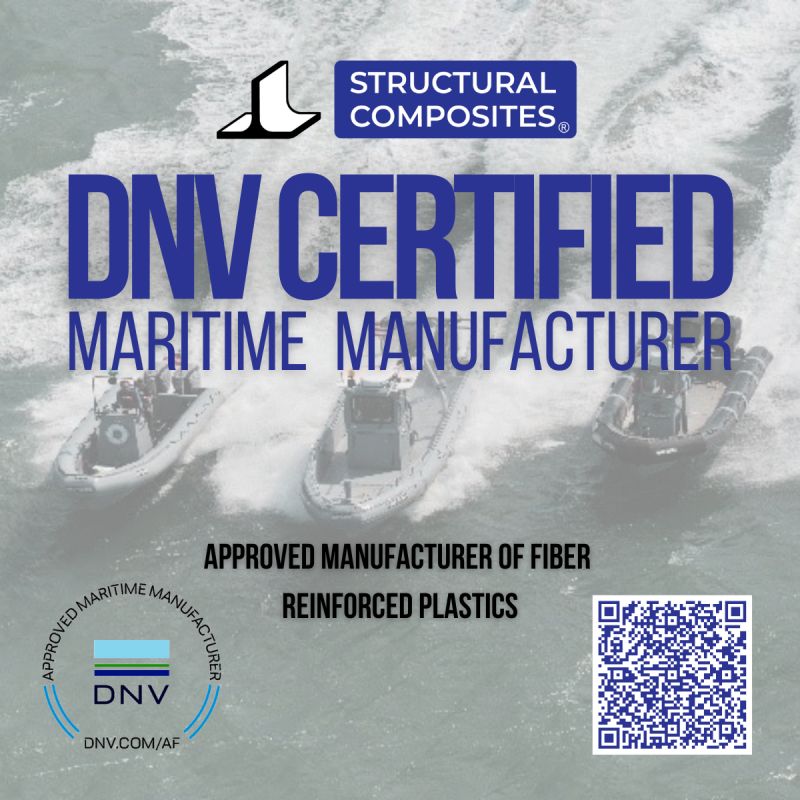 Structural Composites has been certified by DNV as an Approved Maritime Manufacturer of Fiber Reinforced Plastics